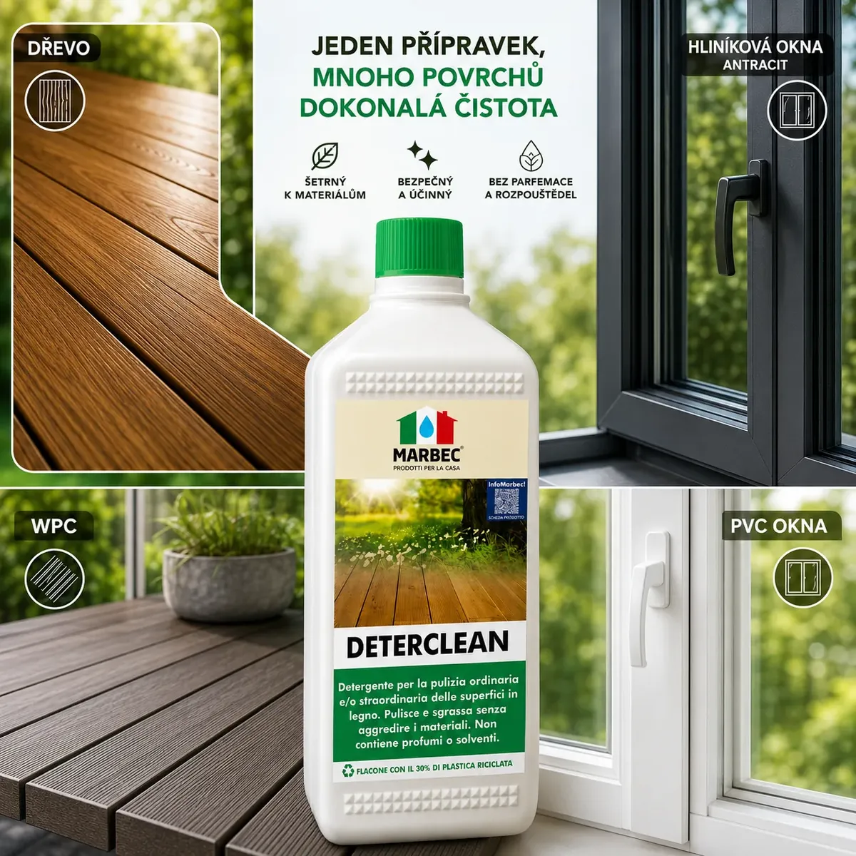 Hloubkové čištění dřevěných podlah a hliníkových oken DETERCLEAN (1 L)